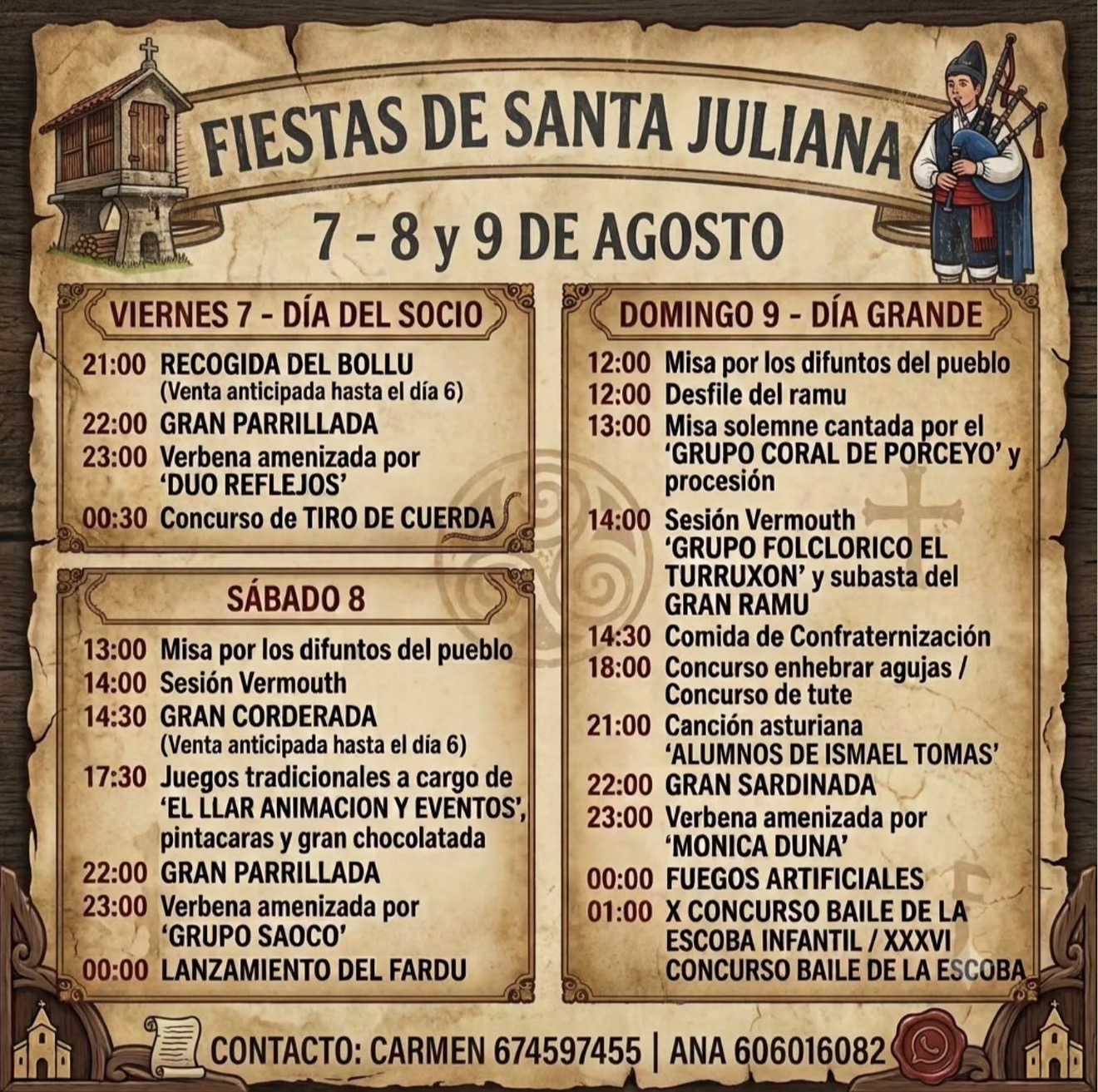 Cartel de las Fiestas de Santa Juliana 2026 en Bateao, Cenero, Gijón