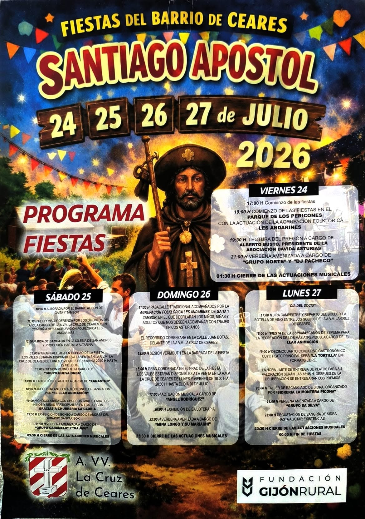 Cartel de las Fiestas del Barrio de Ceares, Santiago Apóstol 2026, Gijón