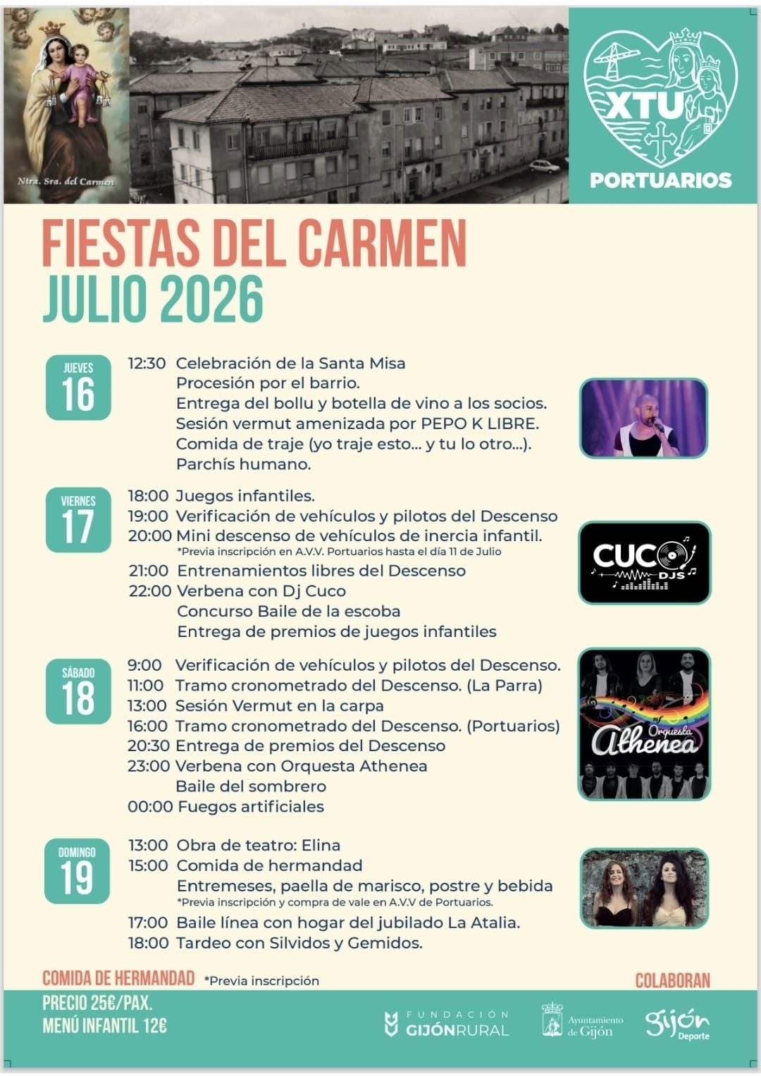 Cartel de las Fiestas del Carmen 2026 en el barrio de Portuarios, Gijón