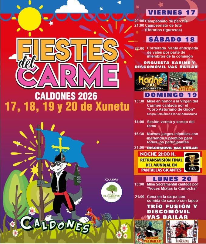 Cartel de las Fiestas del Carme 2026 en Caldones, Gijón